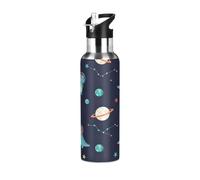 Botella de agua deportiva sin BPA de 20 onzas, botella de agua aislada al vacío de acero inoxidable para gimnasio, viajes al aire libre, escuela, planeta dinosaurio azul marino