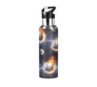 Botella de agua deportiva sin BPA de 20 onzas, botella de agua aislada para gimnasio, al aire libre, viajes, escuela, béisbol, llamas de agua