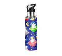 Botella de agua deportiva sin BPA de 32 onzas, botella de agua aislada al vacío de acero inoxidable para gimnasio, al aire libre, viajes, escuela, animales lindos, azul planeta