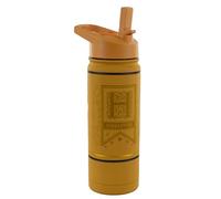 Botella de agua doble de acero inoxidable 304 de Harry Potter Hufflepuff con logotipo en relieve en amarillo y justo y leal en plata, capacidad de 530 ml, almacenamiento 16 horas de calor y 12 horas