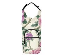 Botella de agua estilo William Morris con diseño vintage de flores rosas y hojas verdes, con bolsa de transporte, mochila duradera con cordón con bolsillos y soporte para botella de agua de 20/24/32