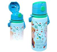 Botella de Agua Infantil Niña para Frozen Fan - Cantimplora Aluminio 600ml con Pajita y Correa (3-10 Años) - Antigoteo, Sin BPA, con Etiqueta Nombre - Ideal Colegio y Guardería