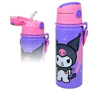 Botella de Agua Infantil Niña para Hello Kitty Kuromi Fan - Cantimplora Aluminio 600ml con Pajita y Correa (3-10 Años) - Antigoteo, Sin BPA, con Etiqueta Nombre - Ideal Colegio y Guardería