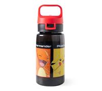 Botella de agua infantil Pokemon, 500 ml, hermética, negra | Botella para niños con tapa abatible, boca ancha y asa de transporte, 500 ml, con Pikachu, Charmander y Bulbasaur