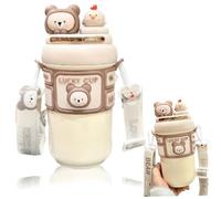 Botella de agua Kawaii, botella aislante de acero inoxidable de 19 oz con pajita y correa ajustable, lindas botellas de agua a prueba de fugas de conejo para niñas, deportes, viajes de camping (