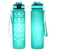 Botella de agua motivacional de 32 onzas con marcador de tiempo, botellas de agua con tiempos para beber y popote con correa de transporte, perfecta para gimnasio al aire libre, sin BPA (verde)
