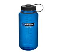 Botella de agua Nalgene Tritan de boca ancha sin BPA, azul con tapa negra, 32 onzas