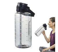 Botella de agua para gimnasio al aire libre, botella impermeable de sin BPA de 2 litros con paja, botella de agua con pajita y marca de hora, botella de agua para gimnasio al aire libre