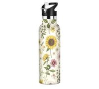 Botella de agua para niños de 20 onzas, botella de agua de acero inoxidable aislada al vacío para viajes o escuela, sin BPA, flores silvestres botánicas vintage