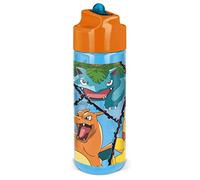 Botella de agua para niños, de Pokémon, transparente, con pajita integrada, aprox. 540 ml, de plástico, sin BPA ni ftalatos