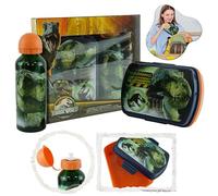 Botella de agua para niños Jurassic W0rld y fiambrera de plástico de 8 ", contenedor de almuerzo, botella de agua deportiva de aluminio de 500ml, regalo para Picnic escolar