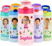 Botella de Agua Personalizada con Foto & Nombre para Niños | Termo Personalizada con Pajita Botella Termica Niños de Acero Inoxidable Botella Agua Niña Regalo Personalizado Infantil