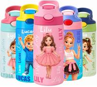 Botella de Agua Personalizada con Foto & Nombre para Niños | Termo Personalizada con Pajita Botella Termica Niños de Acero Inoxidable Botella Agua Niña Regalo Personalizado Infantil