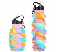 Botella de agua plegable de viaje de 29 onzas, botella de agua plegable de silicona reutilizable para escuela, oficina, gimnasio, familia, camping y senderismo, botella deportiva portátil a prueba de