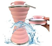 Botella de agua plegable, taza de camping con mosquetón, reutilizable, de silicona, plegable, a prueba de fugas, portátil, para deportes, viajes, gimnasio, senderismo, sin BPA, tazas de ciclismo con