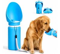 Botella de Agua Pliable para Perro, Dispensador Portátil de 550ml con Bebedero de Silicona Alimentaria Antifugas, Gorro Viaje Cachorros Mascotas, Paseo Senderismo Camping (Blue)