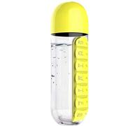 Botella de agua portátil 2 en 1 con organizador de caja de píldoras Caja de planificador de 7 días Caja de medicamentos de viaje Contenedores (600 ml)