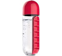 Botella de agua portátil 2 en 1 con organizador de caja de píldoras Caja de planificador de 7 días Caja de medicamentos de viaje Contenedores (600 ml)