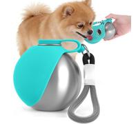 Botella de agua portátil para perros de 285 ml de acero inoxidable 304 con recipiente de silicona plegable, dispensador de agua de viaje a p