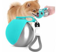 Botella de agua portátil para perros de 285 ml, de acero inoxidable 304, con recipiente de silicona plegable, botella de agua de viaje a pru