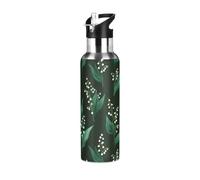 Botella de agua reutilizable a prueba de fugas, sin BPA, con aislamiento de Oliver Jeffers Finland Lily Of The Valley Olive con pajilla, aislamiento de doble pared, para gimnasio, deportes, 32 onzas