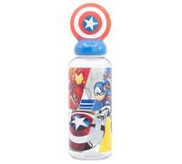 Botella de agua reutilizable para niños y niñas de plástico con diseño infantil con tapón de figurita 3D y capacidad de 560 ml de Los Vengadores - Capitán América