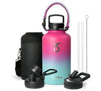 Botella de agua térmica 2L, Trebo Botella de agua térmica con pajita Botella agua acero inoxidable 2L Enfría durante 48 horas Botella de agua térmica metálica con asa de paracord, Rosa