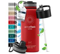 Botella de Agua Térmica ACTIVE FLASK + Pajita (3 Tapones) sin BPA - 1l & 500ml | Frasco Termo de Acero Inoxidable + Aislamiento Vacío | Cantimplora Aislada Bicicleta Deporte Caliente Fría Café Té