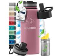 Botella de Agua Térmica ACTIVE FLASK + Pajita (3 Tapones) sin BPA - 1l & 500ml | Frasco Termo de Acero Inoxidable + Aislamiento Vacío | Cantimplora Aislada Bicicleta Deporte Caliente Fría Café Té