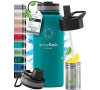 Botella de Agua Térmica ACTIVE FLASK + Pajita (3 Tapones) sin BPA - 1l & 500ml | Frasco Termo de Acero Inoxidable + Aislamiento Vacío | Cantimplora Aislada Bicicleta Deporte Caliente Fría Café Té