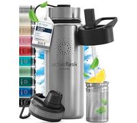 Botella de Agua Térmica ACTIVE FLASK + Pajita (3 Tapones) sin BPA - 1l & 500ml | Frasco Termo de Acero Inoxidable + Aislamiento Vacío | Cantimplora Aislada Bicicleta Deporte Caliente Fría Café Té