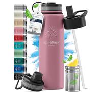 Botella de Agua Térmica ACTIVE FLASK + Pajita (3 Tapones) sin BPA - 1l & 500ml | Frasco Termo de Acero Inoxidable + Aislamiento Vacío | Cantimplora Aislada Bicicleta Deporte Caliente Fría Café Té