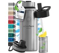 Botella de Agua Térmica ACTIVE FLASK + Pajita (3 Tapones) sin BPA - 1l & 500ml | Frasco Termo de Acero Inoxidable + Aislamiento Vacío | Cantimplora Aislada Bicicleta Deporte Caliente Fría Café Té