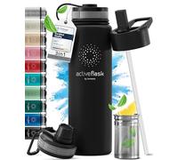 Botella de Agua Térmica ACTIVE FLASK + Pajita (3 Tapones) sin BPA - 1l & 500ml | Frasco Termo de Acero Inoxidable + Aislamiento Vacío | Cantimplora Aislada Bicicleta Deporte Caliente Fría Café Té