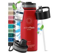 Botella de Agua Térmica ACTIVE FLASK + Pajita (3 Tapones) sin BPA - 1l & 500ml | Frasco Termo de Acero Inoxidable + Aislamiento Vacío | Cantimplora Aislada Bicicleta Deporte Caliente Fría Café Té