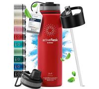Botella de Agua Térmica ACTIVE FLASK + Pajita (3 Tapones) sin BPA - 1l & 500ml | Frasco Termo de Acero Inoxidable + Aislamiento Vacío | Cantimplora Aislada Bicicleta Deporte Caliente Fría Café Té