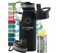 Botella de Agua Térmica ACTIVE FLASK + Pajita (3 Tapones) sin BPA - 1l & 500ml | Frasco Termo de Acero Inoxidable + Aislamiento Vacío | Cantimplora Aislada Bicicleta Deporte Caliente Fría Café Té