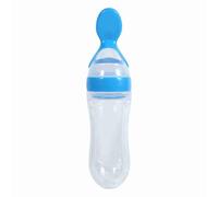 Botella de alimentación para niños de silicona con cuchara de alimentación fresca de cereal alimentador de cereales calientes 90 ml (Azul)