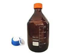 Botella de almacenamiento de medios redonda de vidrio de borosilicato, color marrón ámbar, con tapa de fase móvil de 4 orificios GL45, capacidad de 100 ml a 20000 ml(3000ml)