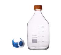 Botella de almacenamiento de medios redonda de vidrio de borosilicato con tapa de fase móvil de 2 orificios GL45, resistente a altas temperaturas, 1 ud.(2000ml)