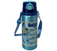 Botella de aluminio con pajita Bluey y Bingo 730 ml con apertura automática pop-up para niños, incluye correa