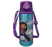 Botella de aluminio con pajita Gabby's Dollhouse 730 ml con apertura automática pop-up para niños, incluye correa