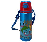 Botella de aluminio con pajita Pikachu Pokémon 730 ml con apertura automática pop-up para niños, incluye correa