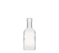 Botella de bolsillo de 40 ml, cuello largo, rectangular, vidrio, boca: PP 22