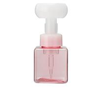 Botella de Bomba para Mousses de Espuma, Botella dispensadora de jabón espumoso con Forma de Flor Recargable de Viaje, 250ml (Botella Burbuja Cuadrada Transparente Flor Rosa)