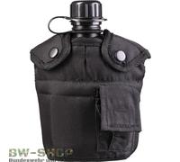 Mil-Tec - Cantimplora del ejército americano, con vaso y funda, negro - negro, talla única