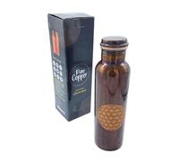 Botella de cobre de 900 ml - Botella de cobre premium 99,9% puro - Botella de agua Ayurveda - Hecho a mano en la India - Varios diseños (diseño vintage de cobre - Flor de la vida)