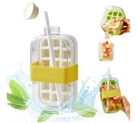 Botella de cubitos de hielo 2 en 1 con popote, taza de molde IceCube actualizada 2026 con bandeja de hielo integrada, bandeja de hielo de mano sin contacto para café helado, jugo, refrescos y otras
