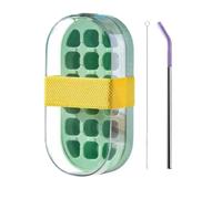 Botella de Cubitos de Hielo, Ice Cube Tray, con Tapa y Pajita, Puede Beber Directamente, FáCil de Transportar, Ice Bottle Cup, Ideal Para Zumos, Café, Whisky y Bebidas (Verde)
