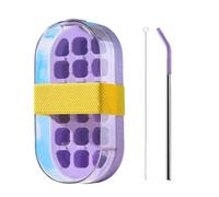 Botella de Cubitos de Hielo, Ice Cube Tray, con Tapa y Pajita, Puede Beber Directamente, FáCil de Transportar, Ice Bottle Cup, Ideal Para Zumos, Café, Whisky y Bebidas (Morado)